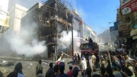 خسائر كبيرة جراء حريق في محلات تجارية بمدينة إب